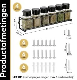 YORGS Kruidenrek Ophangbaar - Kruidenrekje Voor Potjes - Kruidenrekken Hangend 4 Stuks - Zwart - Inc Ophangmateriaal 15 YORGS Kruidenrek Ophangbaar - Kruidenrekje Voor Potjes - Kruidenrekken Hangend 4 Stuks - Zwart - Inc Ophangmateriaal -Thuisopslag 1150x1200
