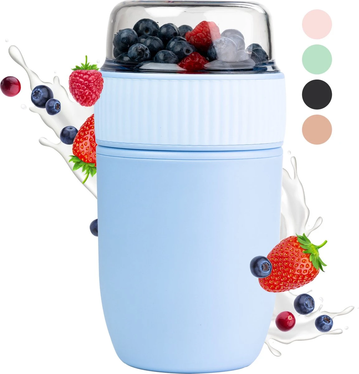 Coninx Yoghurtbeker To Go - Muesli Beker To Go - Lunchbeker - Mueslibeker 640ml ( 450ml+190ml ) - Blauw 3 Coninx Yoghurtbeker To Go - Muesli Beker To Go - Lunchbeker - Mueslibeker 640ml ( 450ml+190ml ) - Blauw