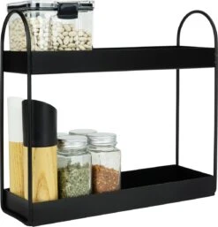 QUVIO Kruidenrek Staand - Keukenrek - Kruidencarrousel - Aanrecht Organizer -Keuken Organizer - Opbergrek - Metaal - 10 X 32 X 29 Cm - Zwart