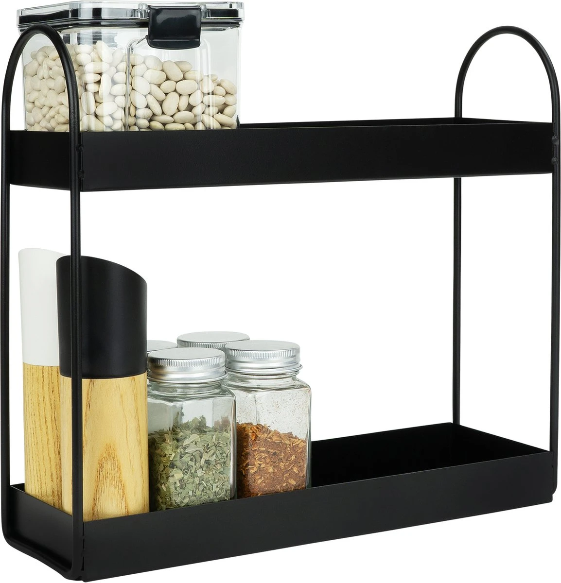 QUVIO Kruidenrek Staand - Keukenrek - Kruidencarrousel - Aanrecht Organizer -Keuken Organizer - Opbergrek - Metaal - 10 X 32 X 29 Cm - Zwart 3 QUVIO Kruidenrek Staand - Keukenrek - Kruidencarrousel - Aanrecht Organizer -Keuken Organizer - Opbergrek - Metaal - 10 X 32 X 29 Cm - Zwart