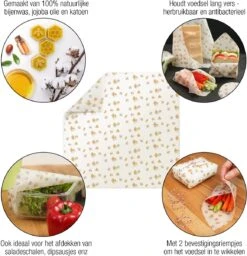 Amazy Bijenwasdoekjes (Set Van 7) - Gemaakt Van 100% Natuurlijke Bijenwas | Duurzaam Alternatief Voor Huishoudfolie En Aluminiumfolie - Voor Fruit, Groenten, Brood, Kaas En Ander Voedsel | Gecertificeerd -Thuisopslag 1159x1200