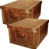 Excellent Houseware Pakket Van 2x Stuks Opbergbox/opbergdoos Van Stevig Karton In De Kleur Bruin Leer Motief Formaat 51 X 37 X 24 Cm Met Deksel