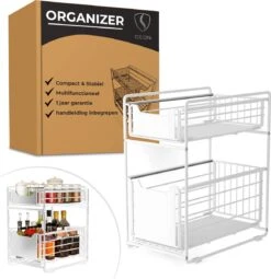 GEON - Gootsteenkast Organizer - Keukenkast Organizer - Gootsteenrek - Badkamer Organizer - Wit/Zwart