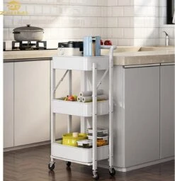 Inklapbare Keukentrolley - Keukentrolley Op Wieltjes - Serveerwagen - Metaal - Wit - 89,5*44*30cm -Thuisopslag 1163x1200 4