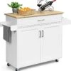 Keukeneiland Serveerwagen, Rollende Keukenwagen Met Vergrendelbare Rubberen Wielen, Grote Kast, Lade, Kruidenrek En Handdoekrek, 3-positie Verstelbare Plank, Keukentrolley, 116 X 40 X 85 Cm (Wit) -Thuisopslag 1164x1200 5