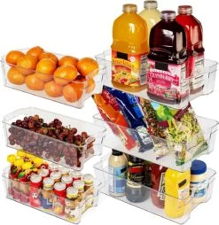 Set Van 6 Premium Koelkast Organizer - Opbergbakjes - Koelkast Bakjes - Koelkast Organizer Doorzichtig - Koelkast Opbergbak - Fridge Organizer - Voorraadbakjes