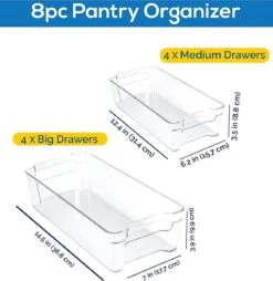 Gewoon® Koelkast Organizer (set Van 8) - Bakjes - Lade Organizer - Opbergboxen - Keuken - Stapelbaar - Transparant -Thuisopslag 1165x1200
