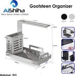 AlShiha® Gootsteen Organizer - Vaatdoekhouder - Aanrecht Organiser - Afdruiprek - Keuken Organizers - Sponshouder - Zilver -Thuisopslag 1170x1200 1