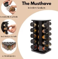 Pazzo Goods - Kruidenrek Staand - Kruidenrek Met Potjes - Zwart - RVS - Kruidenrek Draaibaar - 20 Kruidenpotjes - Inclusief Stickers & Stift - Kruiden Carrousel 14 Pazzo Goods - Kruidenrek Staand - Kruidenrek Met Potjes - Zwart - RVS - Kruidenrek Draaibaar - 20 Kruidenpotjes - Inclusief Stickers & Stift - Kruiden Carrousel -Thuisopslag 1174x1200 1