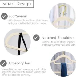 Merkloos YT Home - 50 Anti-slip Suede Kleerhangers - Dunne Kledinghangers Met Fluweel - Ivoor En Goud - Gouden Draaibare Metalen Haak -Thuisopslag 1179x1200 3