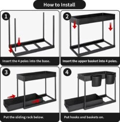 YOCOLE Rek Voor Onder De Wastafel, Rek Met 2 Etages, Uittrekbaar Rek Voor Onder De Wastafel, Opslag Onder De Gootsteen, Met 4 Haken En 2 Bakken, Organizer Voor Onder De Wastafel, Kast, Voor Badkamer, Keuken, Zwart 15 YOCOLE Rek Voor Onder De Wastafel, Rek Met 2 Etages, Uittrekbaar Rek Voor Onder De Wastafel, Opslag Onder De Gootsteen, Met 4 Haken En 2 Bakken, Organizer Voor Onder De Wastafel, Kast, Voor Badkamer, Keuken, Zwart -Thuisopslag 1180x1200 2