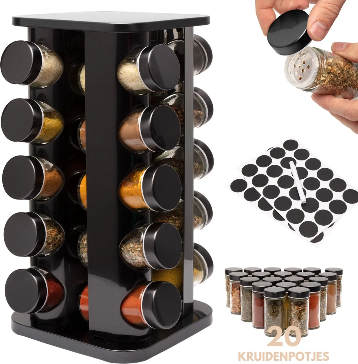 Pazzo Goods - Kruidenrek Staand - Kruidenrek Met Potjes - Zwart - RVS - Kruidenrek Draaibaar - 20 Kruidenpotjes - Inclusief Stickers & Stift - Kruiden Carrousel 3 Pazzo Goods - Kruidenrek Staand - Kruidenrek Met Potjes - Zwart - RVS - Kruidenrek Draaibaar - 20 Kruidenpotjes - Inclusief Stickers & Stift - Kruiden Carrousel