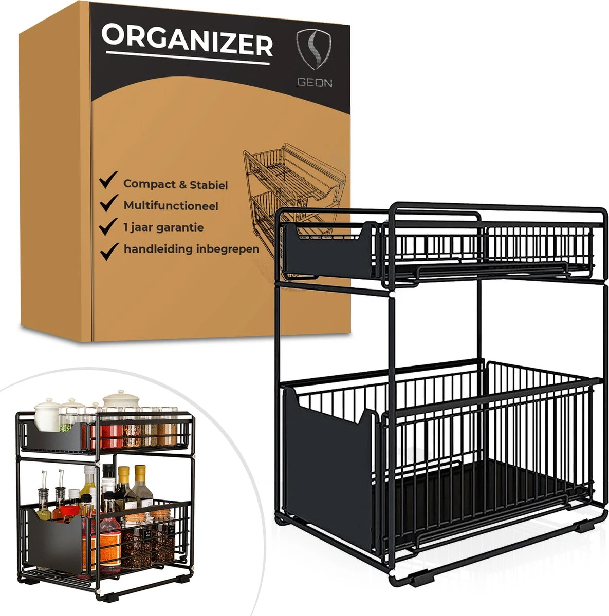 GEON - Gootsteenkast Organizer - Keukenkast Organizer - Gootsteenrek - Badkamer Organizer - Zwart/Wit 3 GEON - Gootsteenkast Organizer - Keukenkast Organizer - Gootsteenrek - Badkamer Organizer - Zwart/Wit