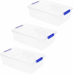 3x Opslagbakjes/organizers Met Deksel 2 Liter 25 Cm Transparant - Opbergbakjes - Organizers/opbergbakken - Woonkamer/badkamer Spullen Opruimen