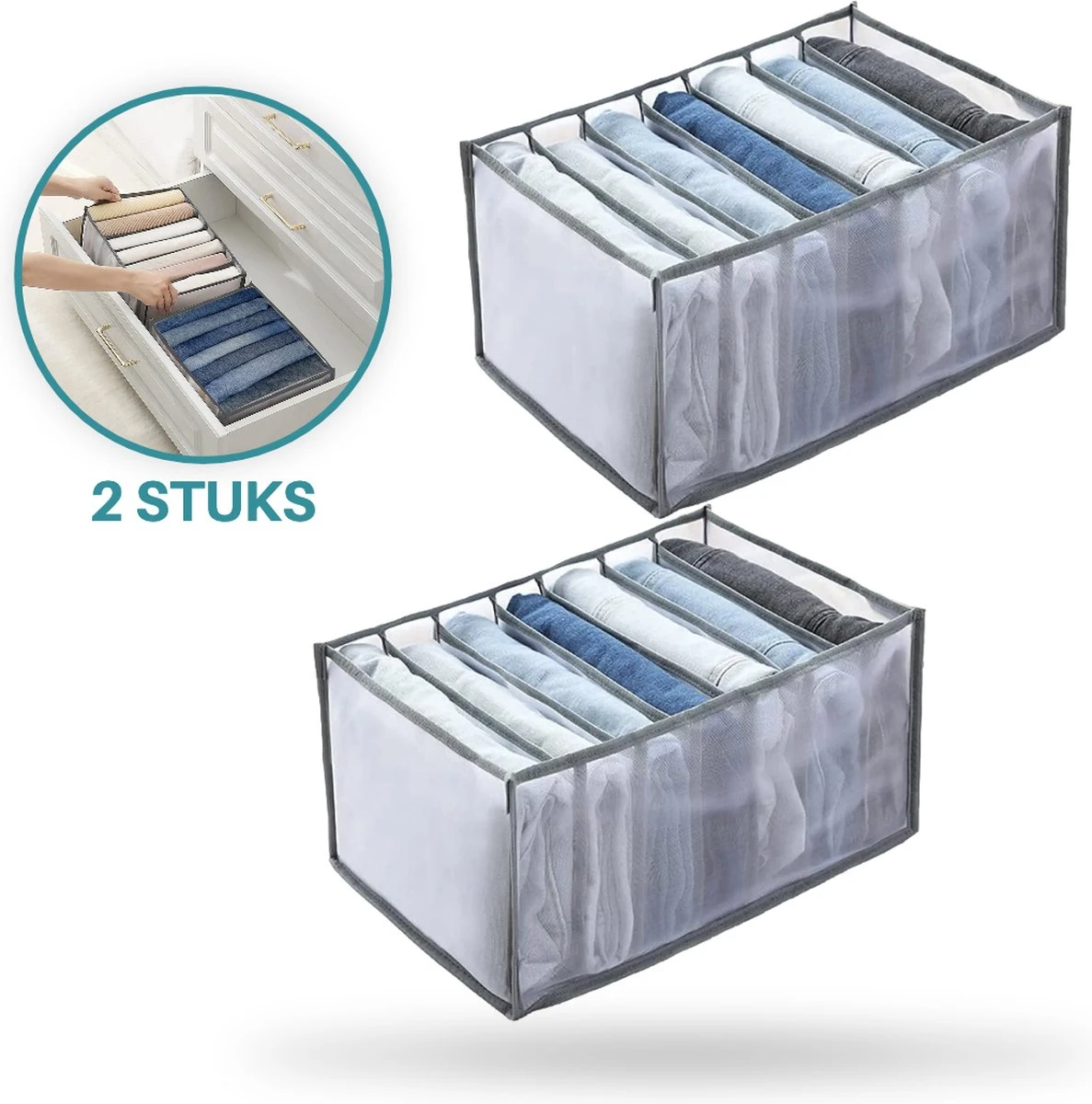 Mondio Broeken Kleding Organizer - Set: 2 Stuks - Opberg Box/Doos/Mand/Vakken - Opbergbox Kast/Kledingkast/Lade - Organizer Kleding/BH/Sokken/Ondergoed - Ruimtebesparende Kledinghangers 12 Mondio Broeken Kleding Organizer - Set: 2 Stuks - Opberg Box/Doos/Mand/Vakken - Opbergbox Kast/Kledingkast/Lade - Organizer Kleding/BH/Sokken/Ondergoed - Ruimtebesparende Kledinghangers - Afbeelding 10