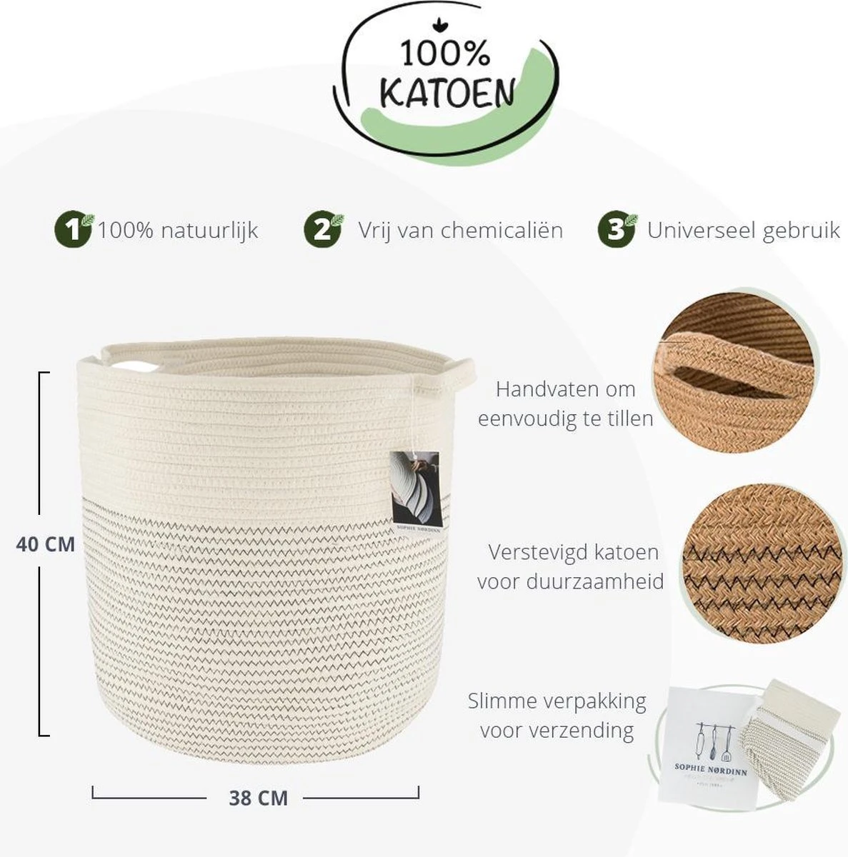 Bestseller #1 Opbergmand Van Sophie Nordinn® - Mand Goteborg (Wit Stiksel Groot) - Wasmand - Waszak - 57 L 4 Bestseller #1 Opbergmand Van Sophie Nordinn® - Mand Goteborg (Wit Stiksel Groot) - Wasmand - Waszak - 57 L - Afbeelding 2