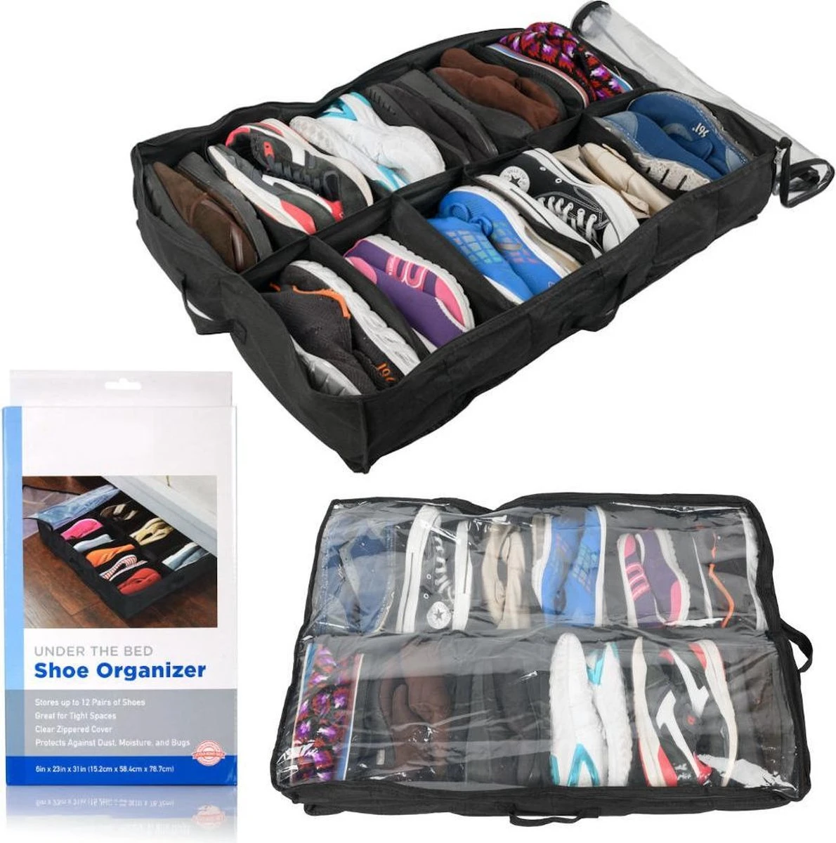 Merkloos Decopatent® Schoenen Organizer - 12 Paar Schoenen - Opberg Tas - Opbergzak Met Rits - Schoenen Opbergen Onder Bed Of In De Kast 3 Merkloos Decopatent® Schoenen Organizer - 12 Paar Schoenen - Opberg Tas - Opbergzak Met Rits - Schoenen Opbergen Onder Bed Of In De Kast