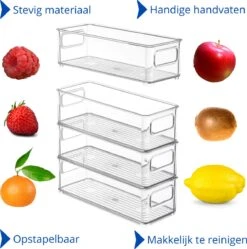 Janse Set Van 4 Koelkast Organizers - Opbergbox - Opberg Bakjes - Koelkast Bakjes - Plastic Bakjes - Bakjes - Keuken Organizer - Stapelbaar - Koelkast Opbergbak - Voorraadbakjes - Koelkast Accessoires - Lade Organizer -Thuisopslag 1191x1200 6