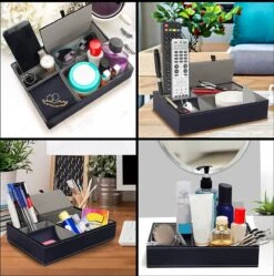 Belle Vous Zwart Faux Leren 5 Compartimenten Valet Nachtkastje Organizer Tray – Bureau Opslag Doos Voor Beurs, Telefoon, Sleutels, Sieraden, Accessoires, Geld, Armbanden – Allesvanger Naast Het Bed -Thuisopslag 1192x1200 15