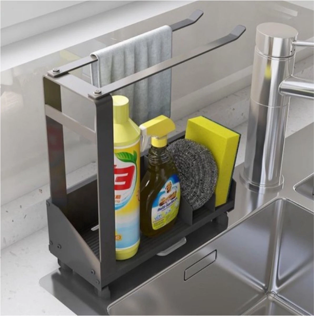 Nolad® - Aanrecht Organizer - 2 Armig- Vaatdoekhouder - Gootsteen Organizer - Keukenrek 6 Nolad® - Aanrecht Organizer - 2 Armig- Vaatdoekhouder - Gootsteen Organizer - Keukenrek - Afbeelding 4