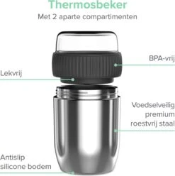 Coninx Thermos Lunchbox - Muesli Beker To Go - Isoleer Lunchpot - Yoghurtbeker To Go - Mueslibeker 840ml (600ml+240ml) - RVS -Thuisopslag 1195x1200 3