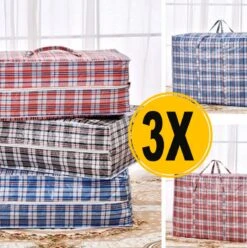 De Snuffelaar® XXL Opbergtas | Big Shopper | Reistas Extra Groot | Grote Boodschappentas | Zak Geruit | Mega Tas | Wastas | Boodschappentas Met Rits – 3 Stuks