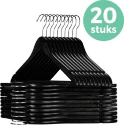 LifeGoods Kledinghangers - Met Broeklat - Hardhout - Zwart - 20 Stuks