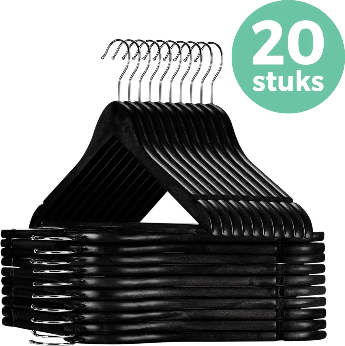 LifeGoods Kledinghangers - Met Broeklat - Hardhout - Zwart - 20 Stuks 3 LifeGoods Kledinghangers - Met Broeklat - Hardhout - Zwart - 20 Stuks