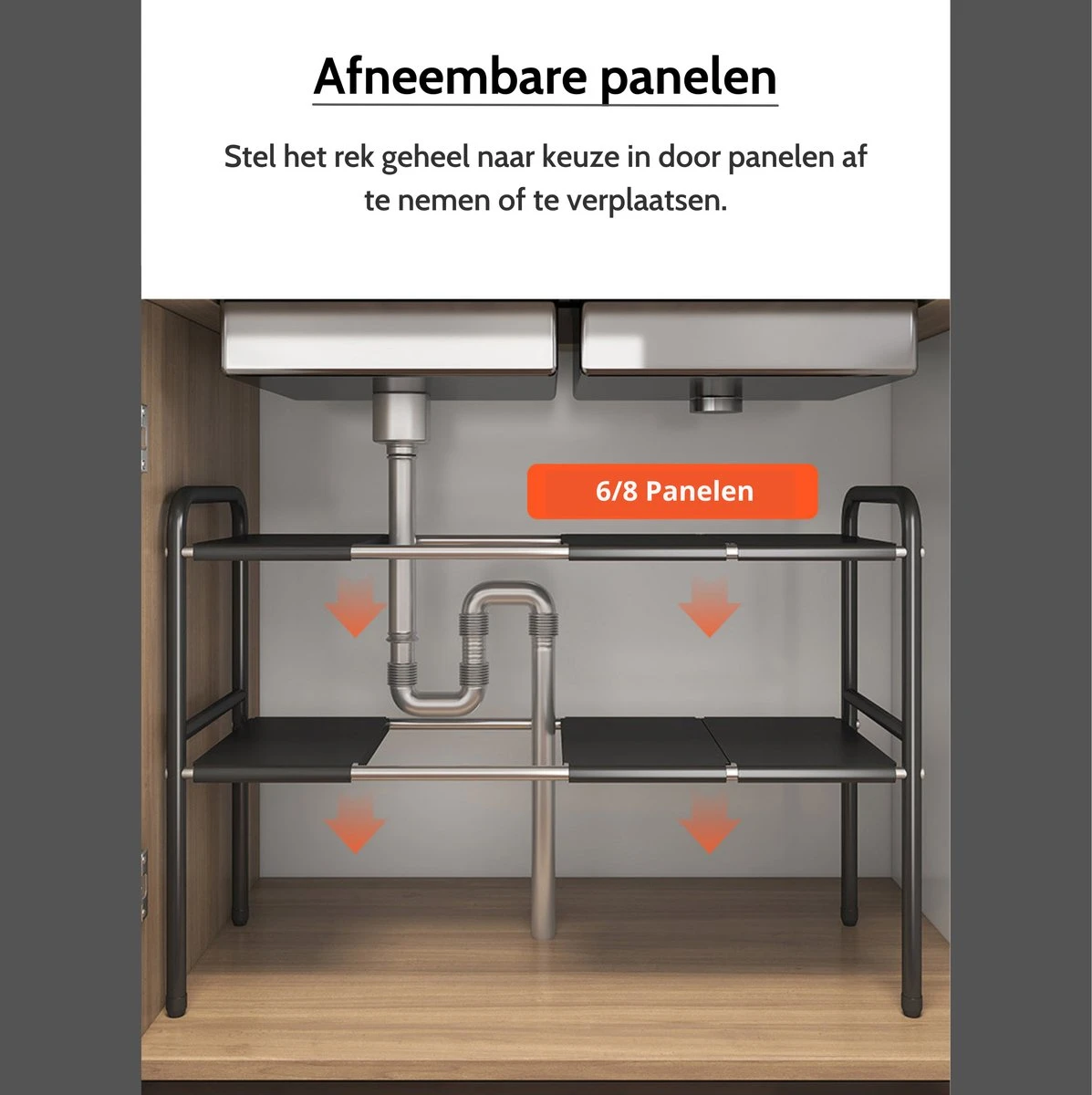 Gootsteenkast Organizer - 1 Laags - Gootsteenrek - Pannenrek - Uitrekbaar - Voor Gootsteen, Keukenkast, Badkamer, Keukenlade, Bureau 9 Gootsteenkast Organizer - 1 Laags - Gootsteenrek - Pannenrek - Uitrekbaar - Voor Gootsteen, Keukenkast, Badkamer, Keukenlade, Bureau - Afbeelding 7