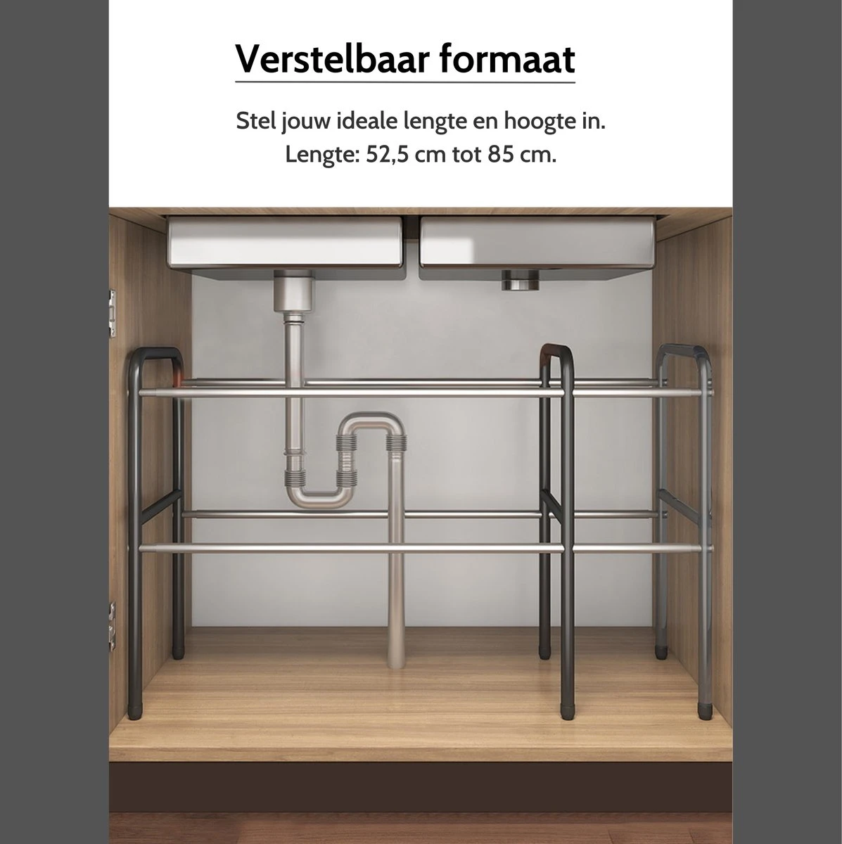 Gootsteenkast Organizer - 1 Laags - Gootsteenrek - Pannenrek - Uitrekbaar - Voor Gootsteen, Keukenkast, Badkamer, Keukenlade, Bureau 10 Gootsteenkast Organizer - 1 Laags - Gootsteenrek - Pannenrek - Uitrekbaar - Voor Gootsteen, Keukenkast, Badkamer, Keukenlade, Bureau - Afbeelding 8