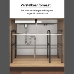 Gootsteenkast Organizer - 2 Laags - Gootsteenrek - Pannenrek - Uitrekbaar - Zwart - Voor Gootsteen, Keukenkast, Badkamer, Keukenlade, Bureau -Thuisopslag 1197x1200 17