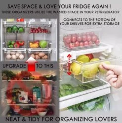 De Millennials- Transparante Koelkast Organizer 1 Paar (2 Stuks) - Extra Lade In Koelkast - Opbergdozen - Koelkast Bakjes - Doorzichtig Met Scheiding - Verstelbaar -Opbergboxen -Stapelbaar - -Thuisopslag 1197x1200 4