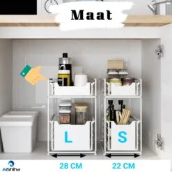 AlShiha® Organizer - Large(Wit) - Ladekast - Kast Organizer - Gootsteenkast Organizer - Aanrecht Organiser - Opbergrek - Keukenkast Organizer - Keuken Organizer - Gootsteen Organizer - Ladesysteem - Ladeblok - Keukenrek
