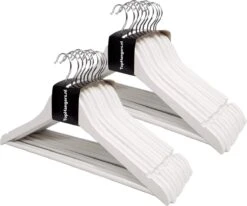 TopHangers [Set Van 20] - Houten Wit Gelakte Kledinghangers / Combihangers Met Handige Broeklat En Rokinkepingen Perfect Voor Alle Soorten Kleding