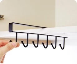 Merkloos Keuken Opbergrek - Ophangrek - Ophanghaken - Glazen Houder - Keukenrail - Panhouder - Handdoekhouder - Kopjes Houder - Organizer Opberger Rek - Zwart -Thuisopslag 1200x1003 1