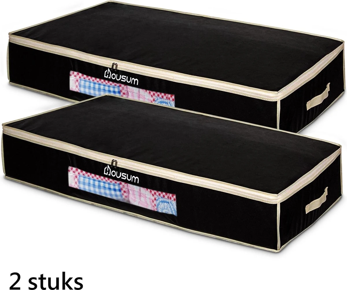 Housum Opbergtassen - Organizer Voor Dekbed En Kleding - Stof - Zwart - 2 Stuks 3 Housum Opbergtassen - Organizer Voor Dekbed En Kleding - Stof - Zwart - 2 Stuks