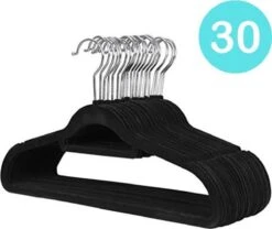30 Anti-Slip Velvet Kledinghangers - Kleerhangers - Met Broeklat - Extra Zacht - 30 Stuks - Zwart