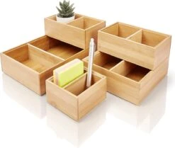 Amazy Lade Organiser Van 100% Bamboe (5-delig) | Organiser Systeem Bestaande Uit 5 Organiser Boxen Voor Het Opbergen Van Gebruiksvoorwerpen In Bureau, Keuken, Badkamer En Kantoor - Flexibel En Verstelbaar