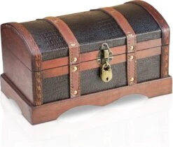 Brynnberg Schatkist "Croco 30x17x16cm" - Grote Schatkist, Zwart Imitatie Krokodillenleer Patroon Hout Met Deksel, Slot En Sleutel, Piratenkist Afsluitbaar, Opbergkist