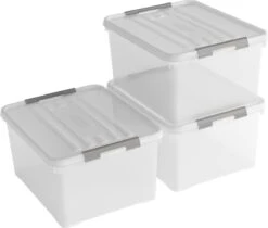 Curver Handy+ Opbergbox - 35L - 3 Stuks - Transparant Met Deksel