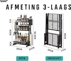 TammaT - Kruidenrek - Kruidenrek Staand - Inklapbare Keukenrek - 3-laags 35x21x56,5CM - Keuken Organizer - Aanrecht Organizer - Keuken Opslag - Roestvrij Staal - Opbergrek - Keuken Organizers - Roestvrij En Krasvrij -Thuisopslag 1200x1024 1