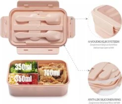 Consumerce® Premium Lunchbox Met 3 Vakken En Bestek Roze – Lunchbox Volwassenen – Japanse Bento Box – Lunchbox Kinderen – Lunchbox Volwassenen Compartimenten – Brooddoos Volwassenen – Broodtrommel – Lunchtrommel – Salade Lunchbox – Saladebox -Thuisopslag 1200x1027