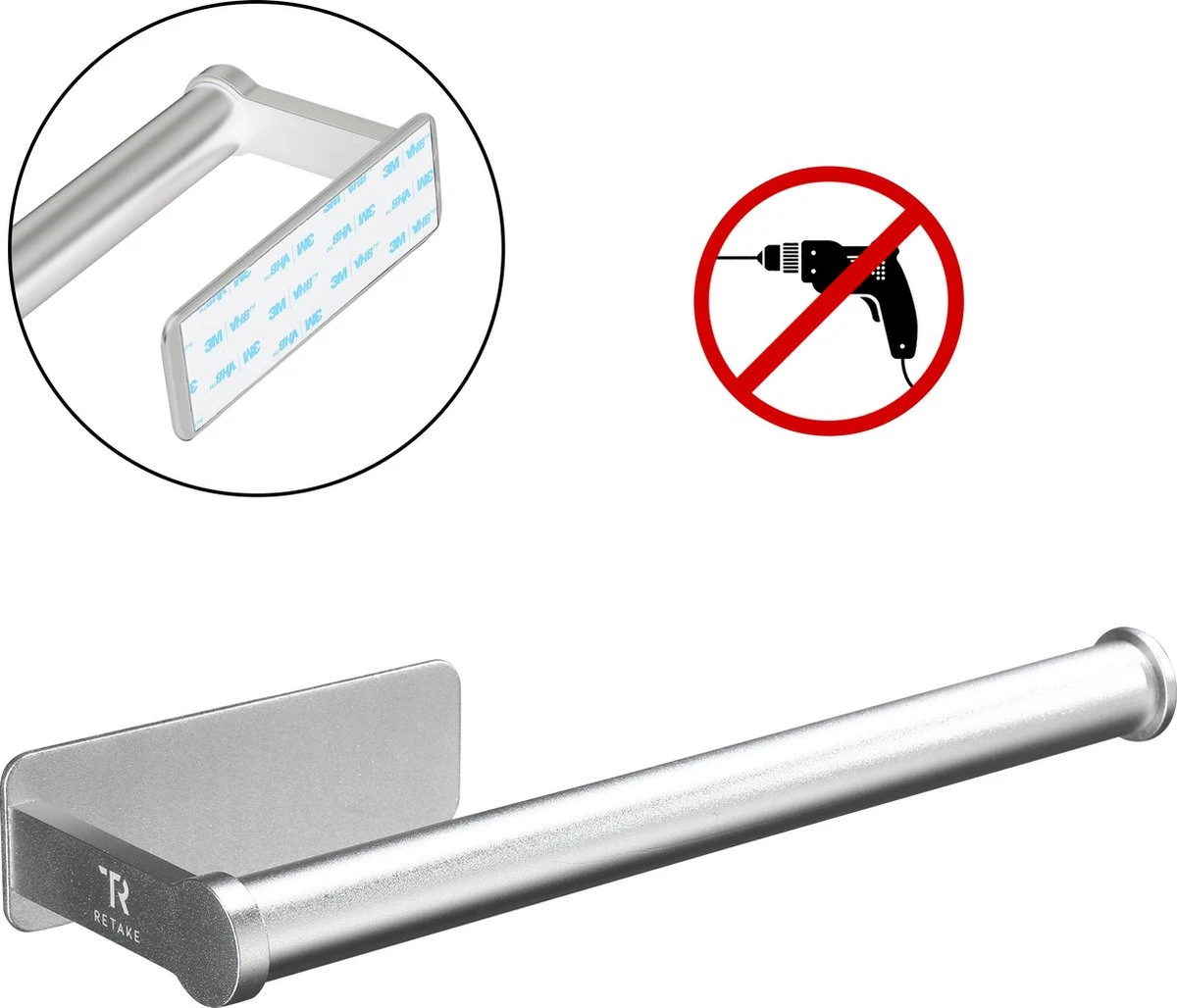 Keukenrolhouder | Zilver | Zelfklevend | Rollenhouder | Hangend | Aluminium + Gratis Handdoekhaakje 7 Keukenrolhouder | Zilver | Zelfklevend | Rollenhouder | Hangend | Aluminium + Gratis Handdoekhaakje - Afbeelding 5