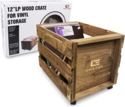 United Entertainment - Vintage Houten Krat Voor 100 Vinyl Platen – LP Krat Hout Op Wielen – 46x34x36 Cm - Bruin -Thuisopslag 1200x1037 4