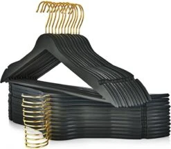 Zwarte Klerenhanger - GOUD - Kleerhanger Met Inkeping En Broeklat - Metalen Haak - Klerenrek