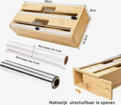 Vdrto - Keuken Foliedispenser Voor 2 Rollen Folie - Keuken Lade Organizer - Folie Snijder - Aluminiumfolie/Vershoudfolie/Keukenfolie Keuken Folie Dispenser Snijder Houder - Foliehouder - Ophangbaar - Bamboe -Thuisopslag 1200x1045 9