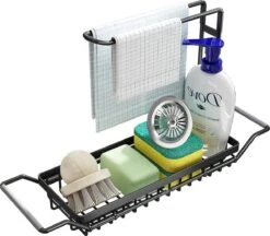 BOTC Gootsteen Organizer - Vaatdoekhouder - Opbergmand - Oprolbaar -RVS - Groot Maat - Zwart