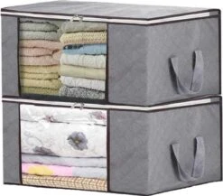 Merkloos Opbergzak Organizer - Opbergtas En Organiser Voor Dekbed En Kleding - Opvouwbaar - Grijs - 2 Stuks