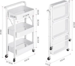Inklapbare Keukentrolley - Keukentrolley Op Wieltjes - Serveerwagen - Metaal - Wit - 89,5*44*30cm -Thuisopslag 1200x1062
