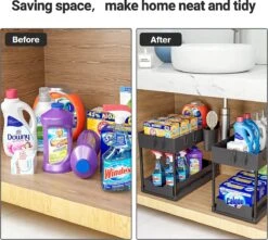 Merkloos Onder Gootsteen Opbergrek Set Van 2 - Multifunctionele Organizer Voor Keuken - 2-Laags Uitschuifbaar Onder Kastmandlade - Organizer Bakjes - Organizer Keukenkast 40x22x31cm - Uitschuifbare L -Thuisopslag 1200x1073 2